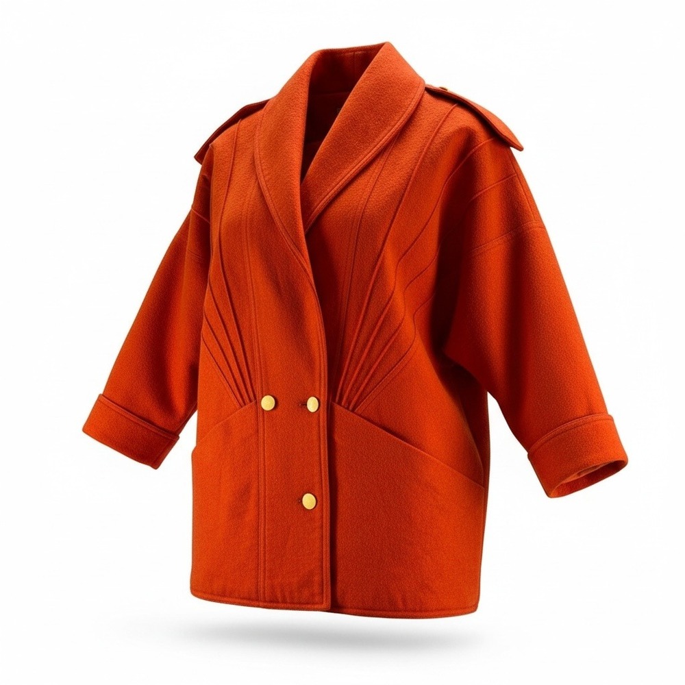 80s Vintage ETM Fashion Statement Jacket L Orange Pleated Fall Power Dressing